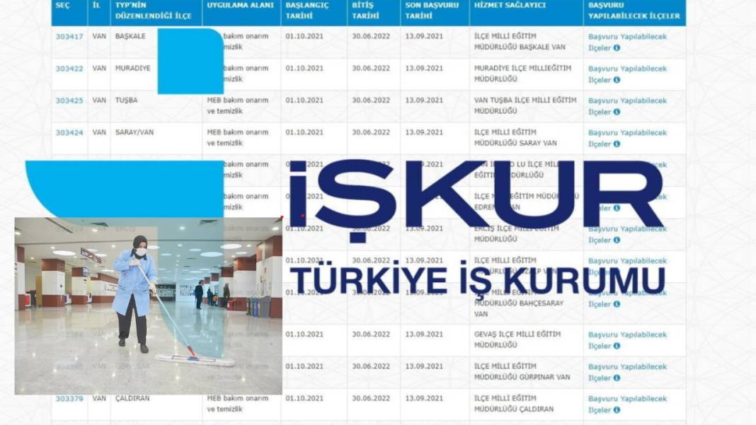 Okullara temizlik görevlisi alımı - 2024 İŞKUR TYP 1