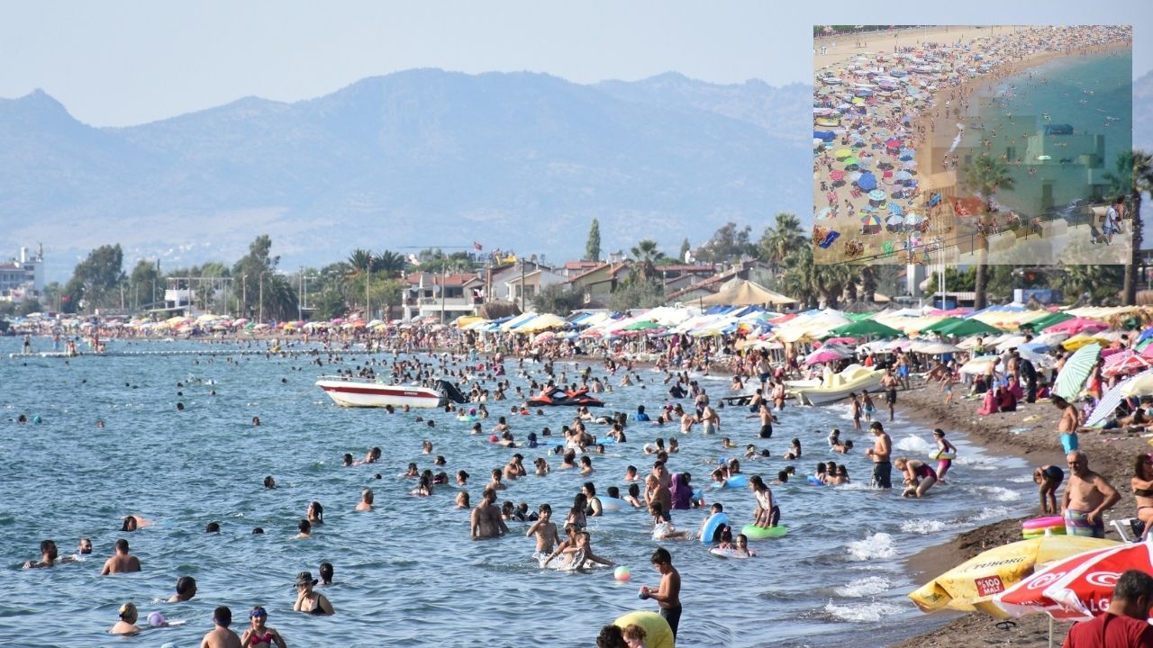 Plajlara adeta akın ettiler! Etraf Tıklım Tıklım derece 35'i Aştı.